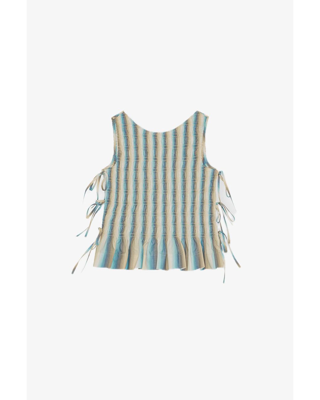 Ganni Ombre Striped Cotton Smock Tie Top in White | Lyst