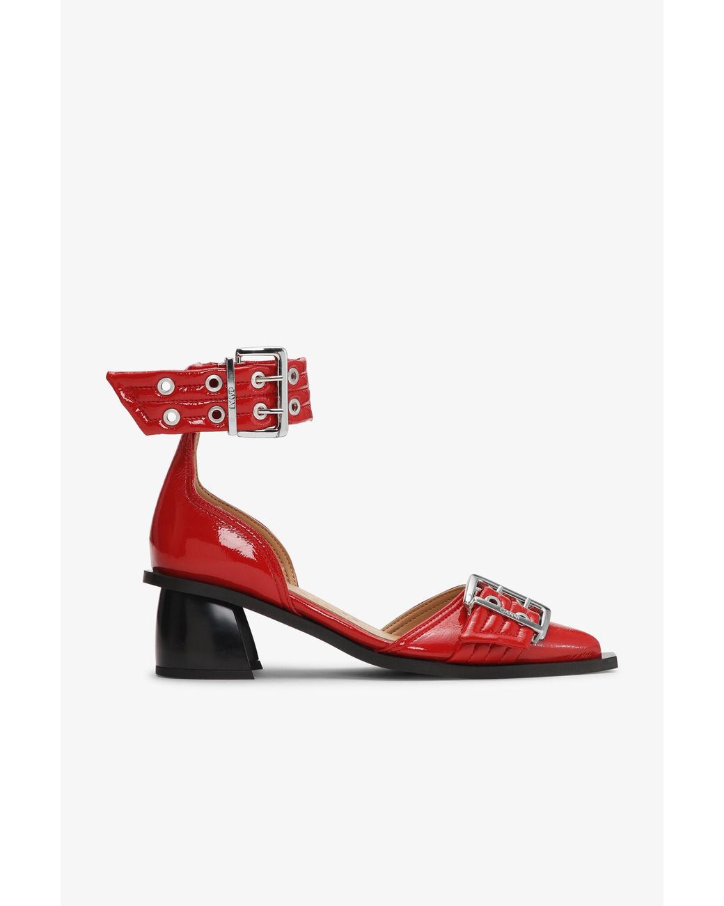 Ganni Red Feminine Buckle Open Cut Pumps