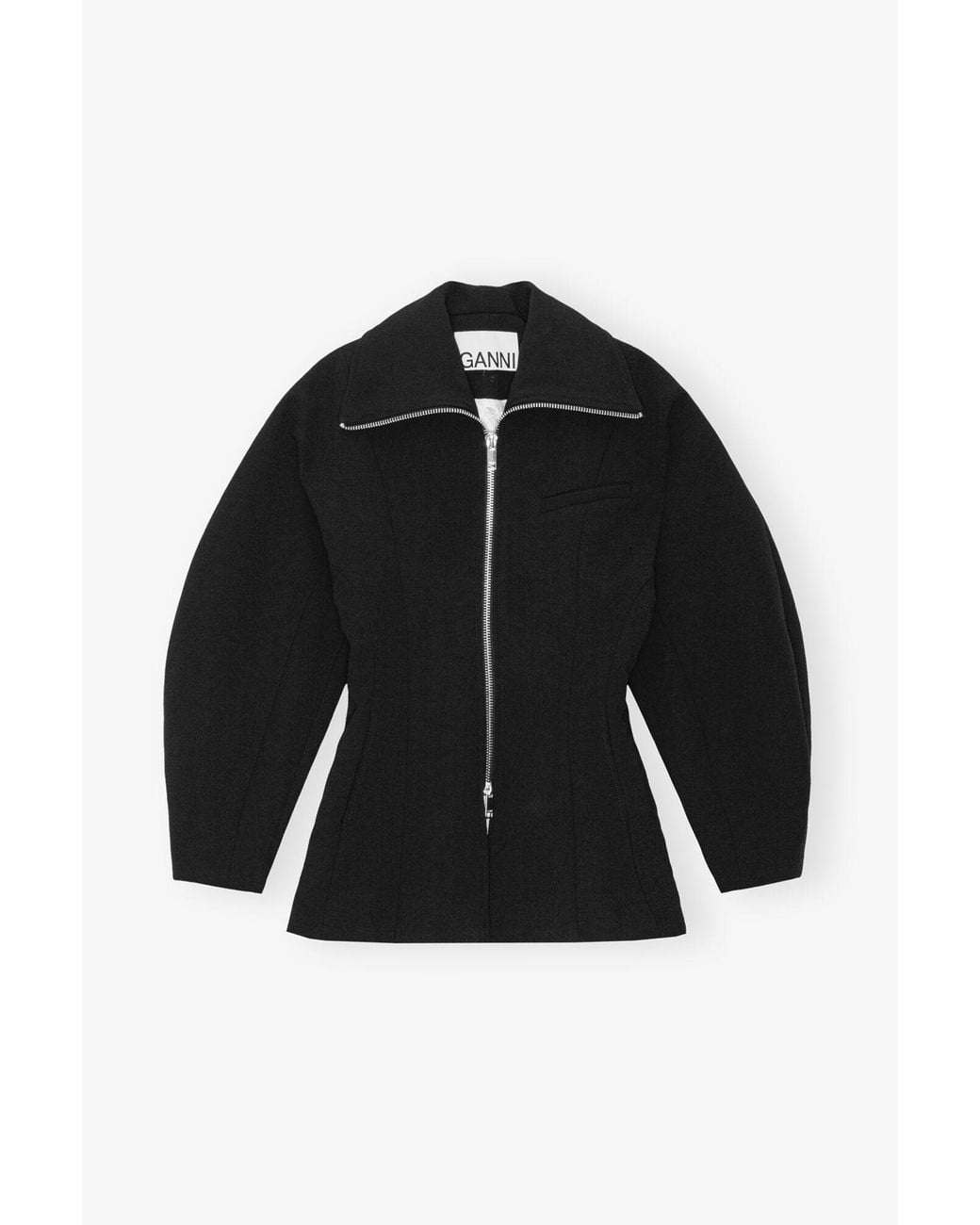 Ganni Black Bonded Crepe Curve Sleeve Jacket