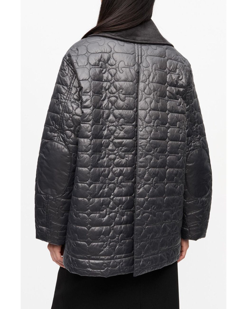 Ganni Black Shiny Quilt Midi Jacket Nylon