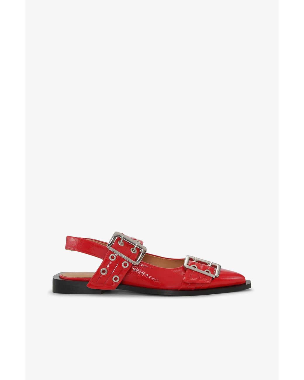 Ganni Red Buckle Ballerina Naplack Shoes
