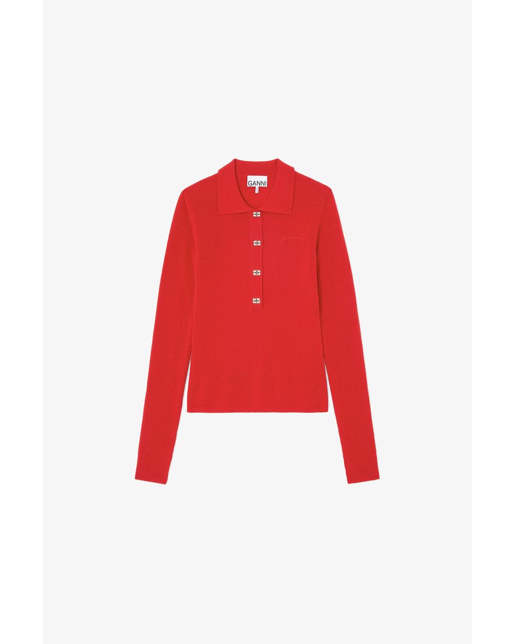 Ganni Red Polo Shirt