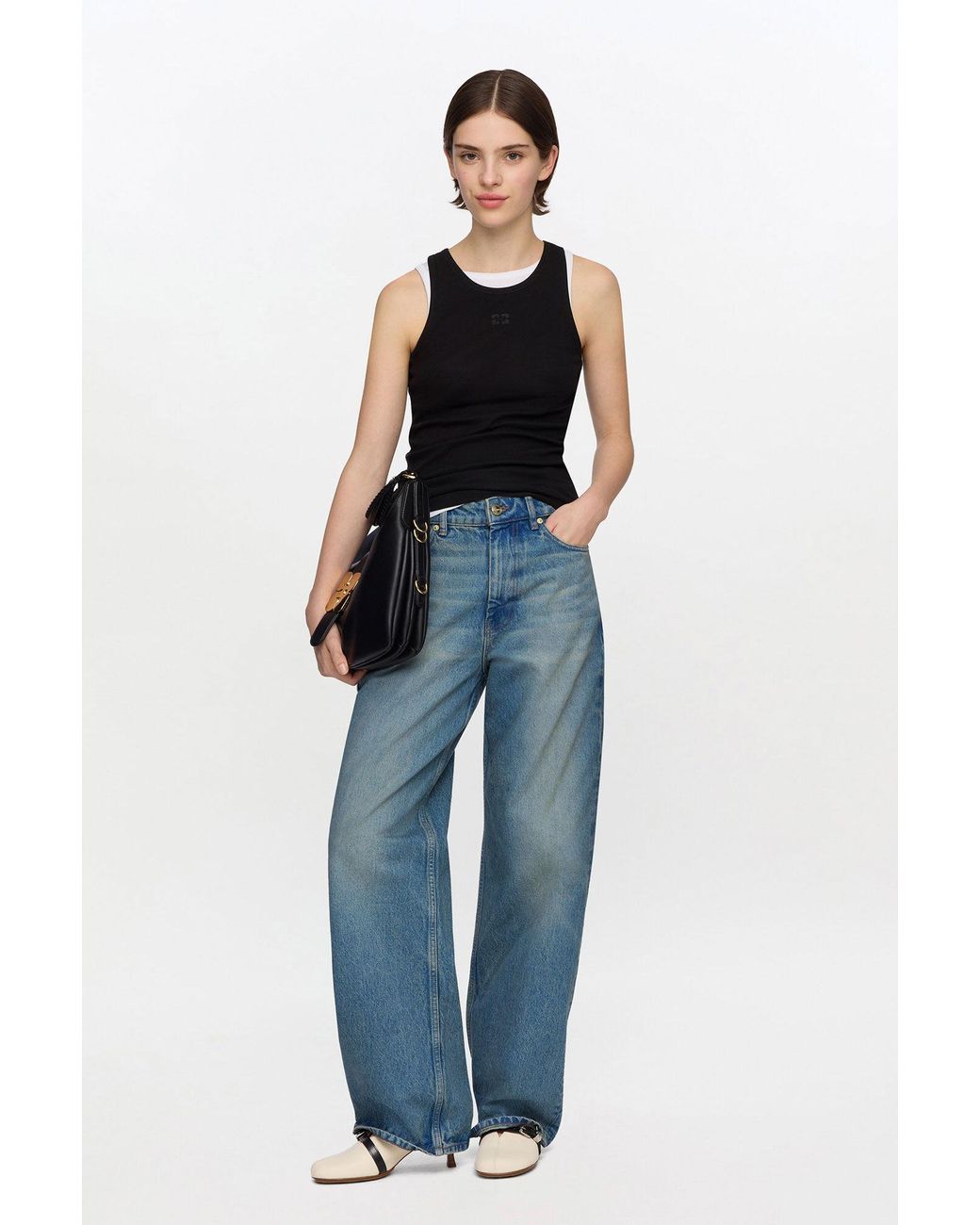 Ganni Blue Soft Cotton Rib Tank Top