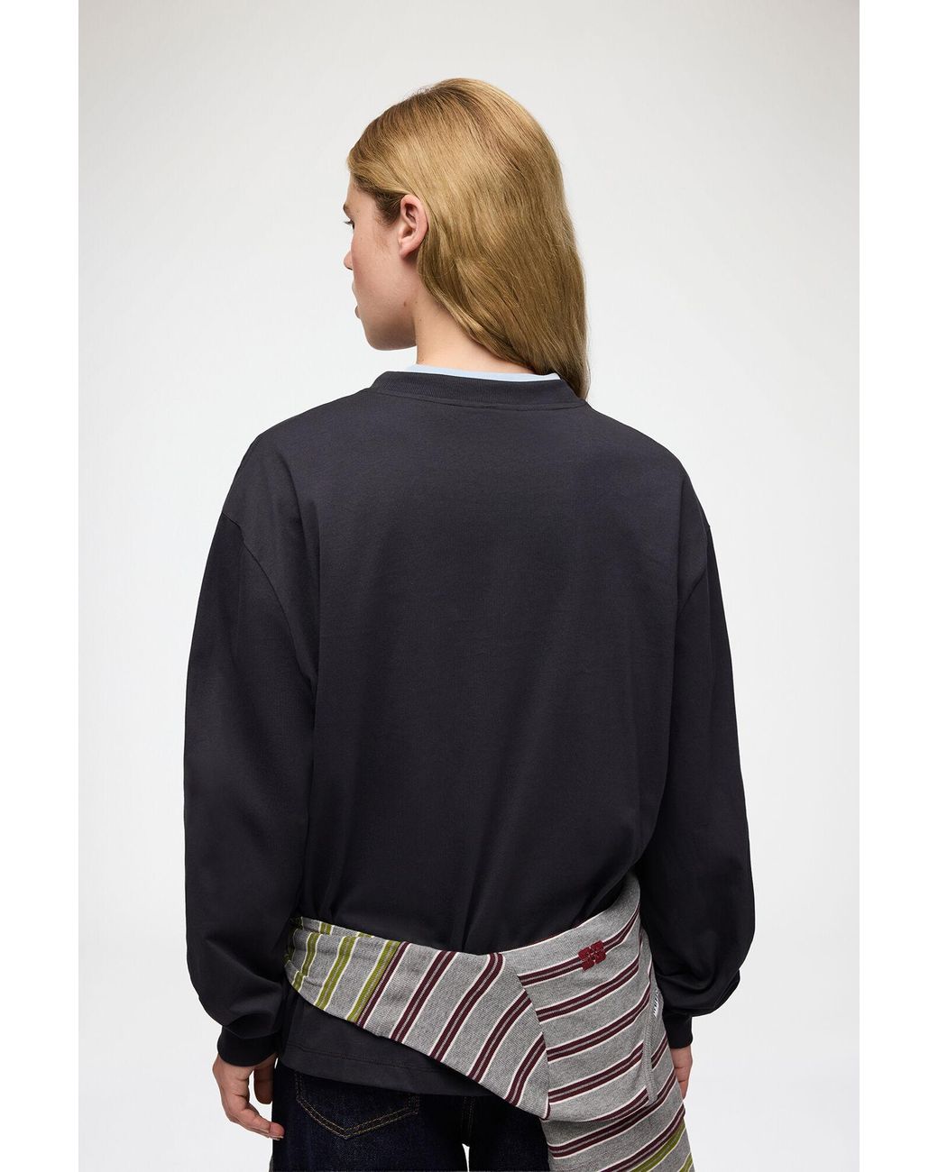 Ganni Blue Long-Sleeve T-Shirt With Flowers