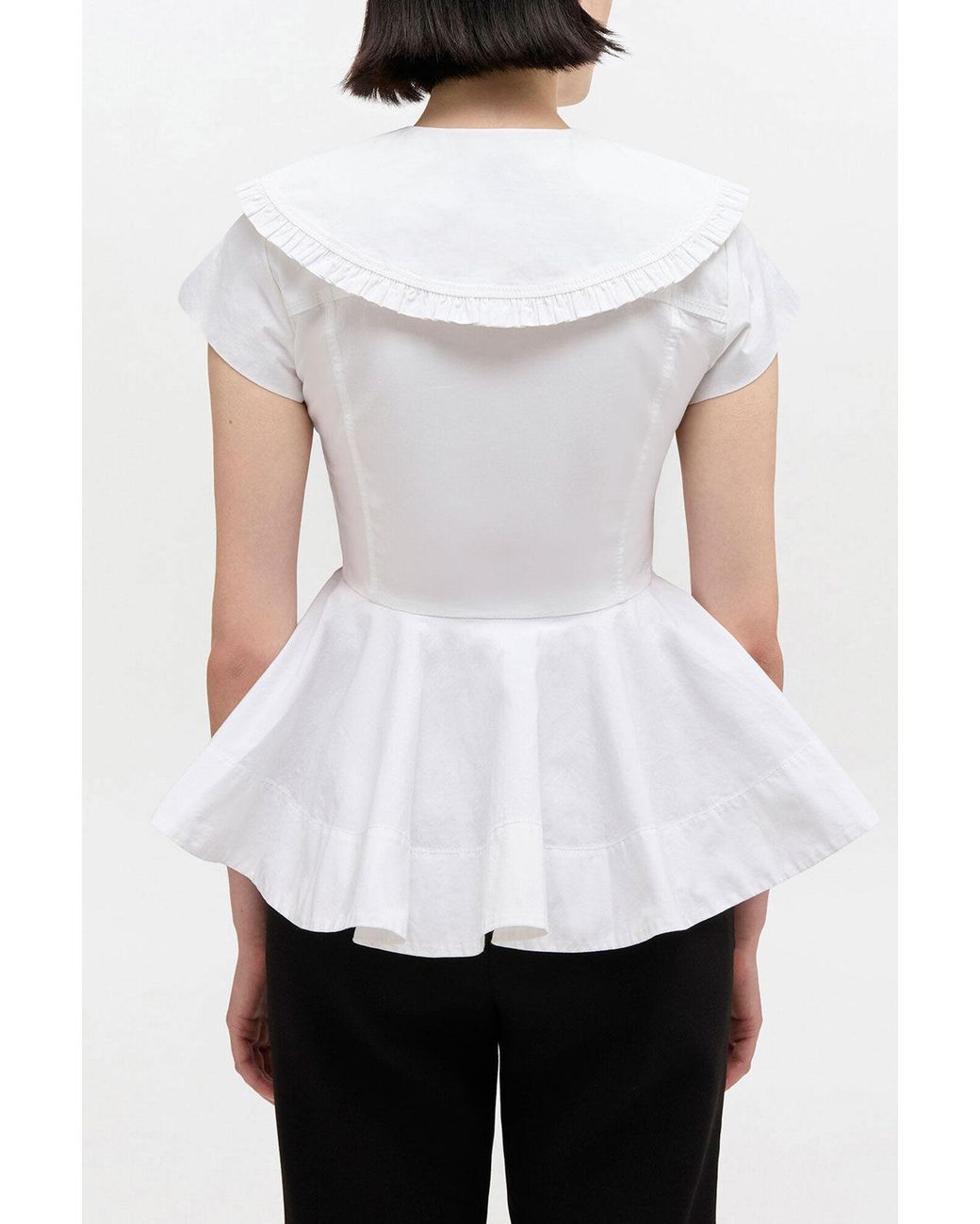 Ganni White Ruffled Peplum Blouse