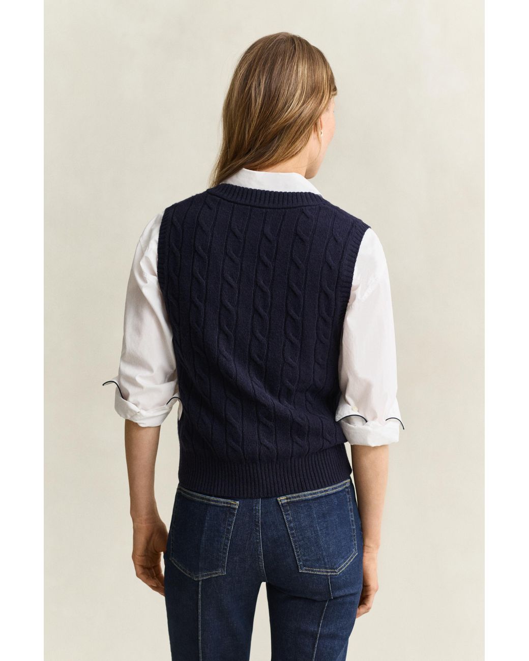 Gant Blue Lambswool Cable Knit Vest Evening