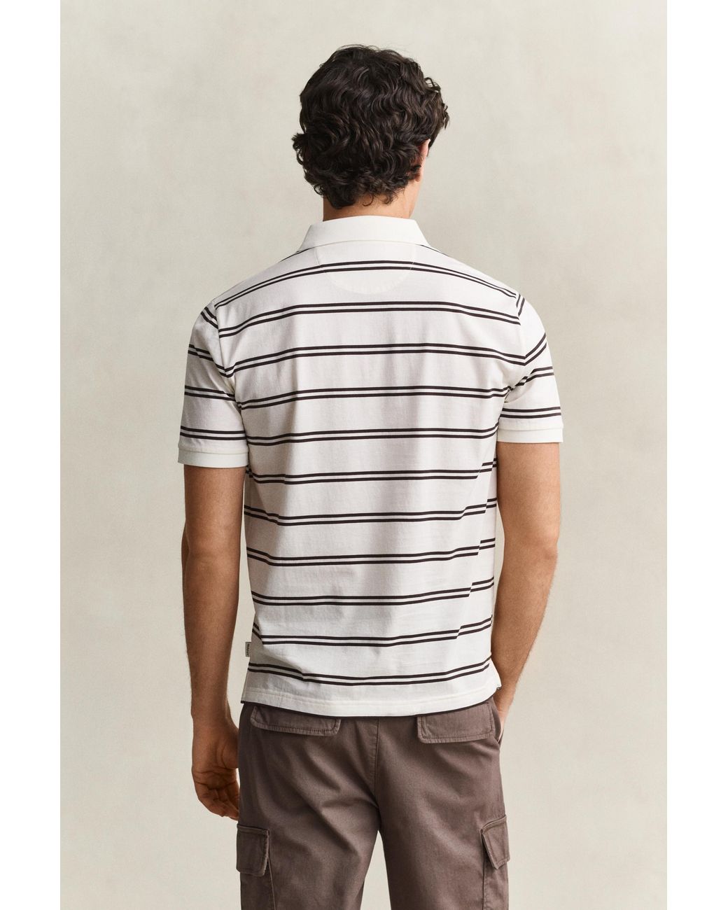 Gant Natural Striped Pima Cotton Polo Shirt Cream for men
