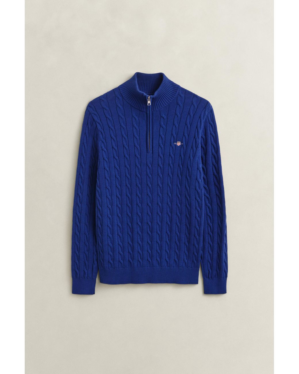 Gant Blue Cotton Cable Knit Half-Zip Sweater for men
