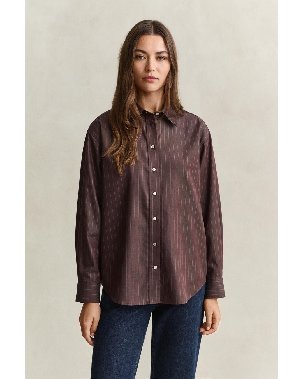 Gant Brown Relaxed Striped Poplin Shirt Deep