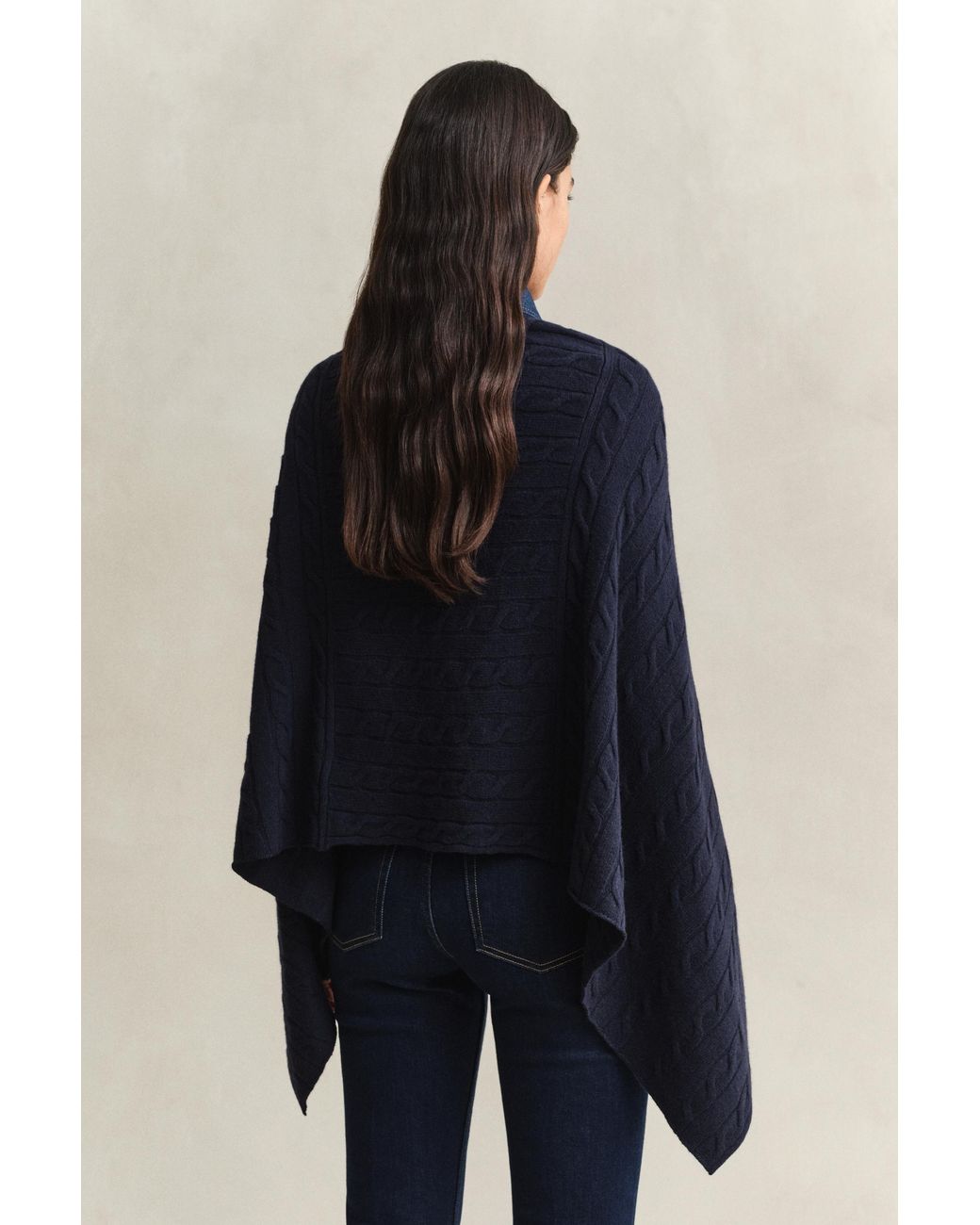 Gant Blue Wool Cable Knit Poncho Evening
