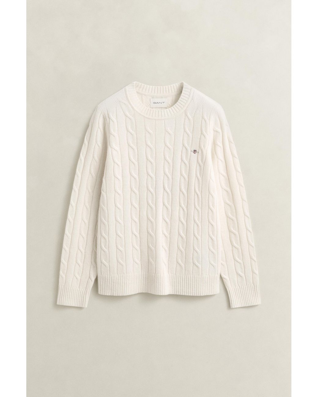 Gant Natural Lambswool Cable Knit Sweater Cream