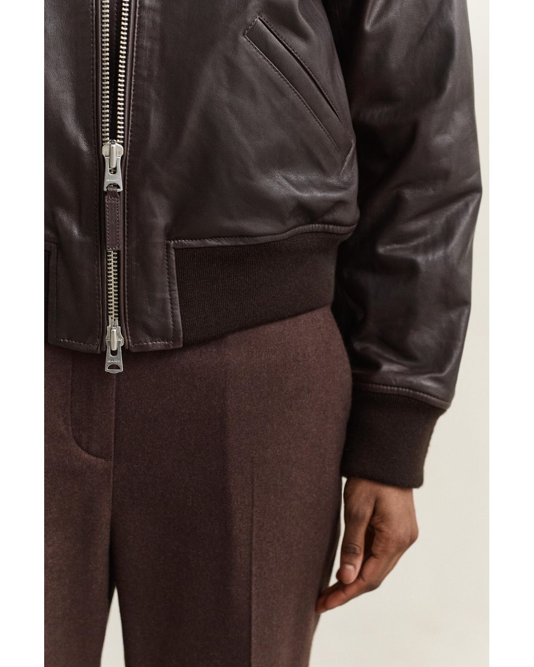 Gant Brown Leather Bomber Jacket Deep