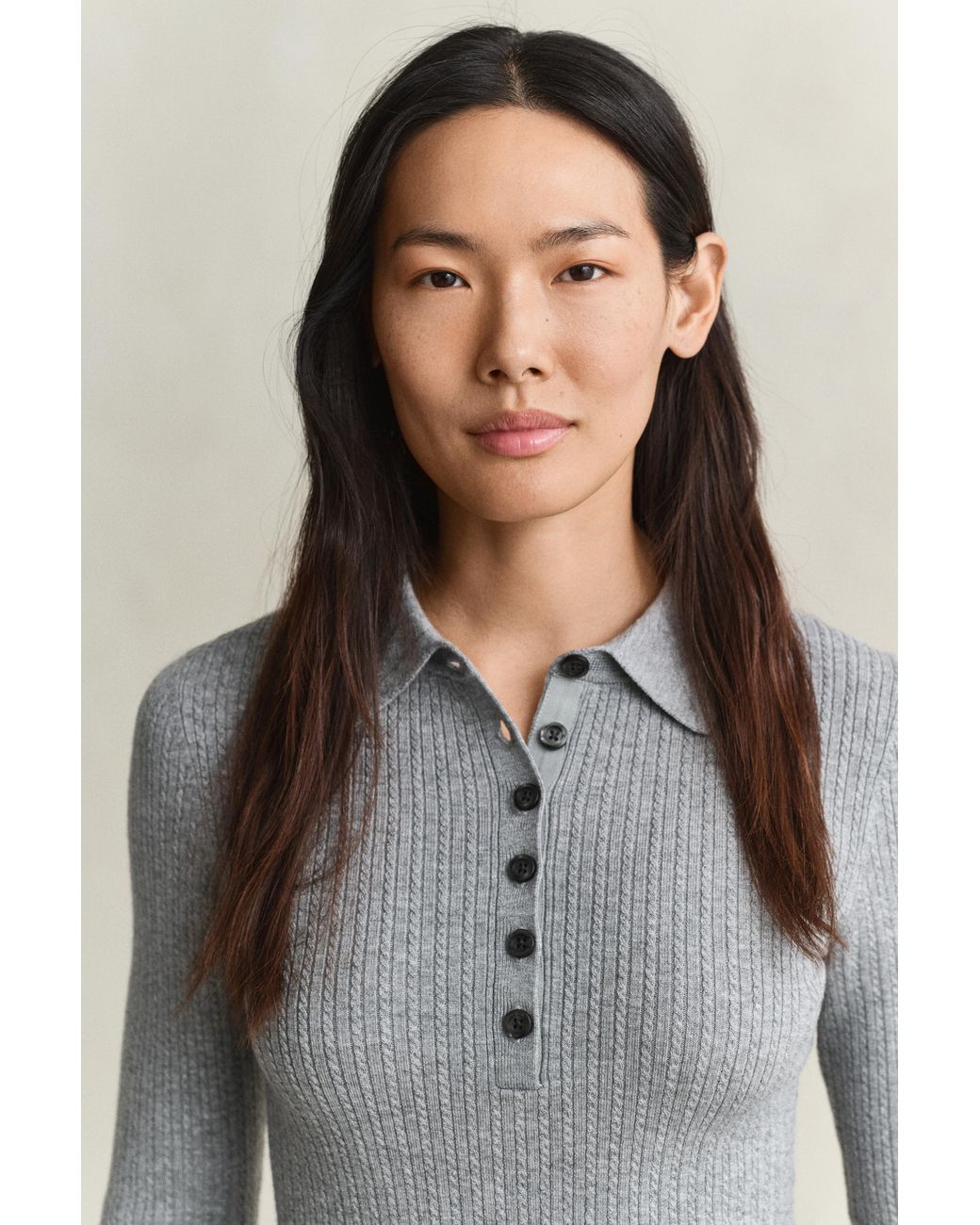 Gant Gray Cable Knit Top Melange