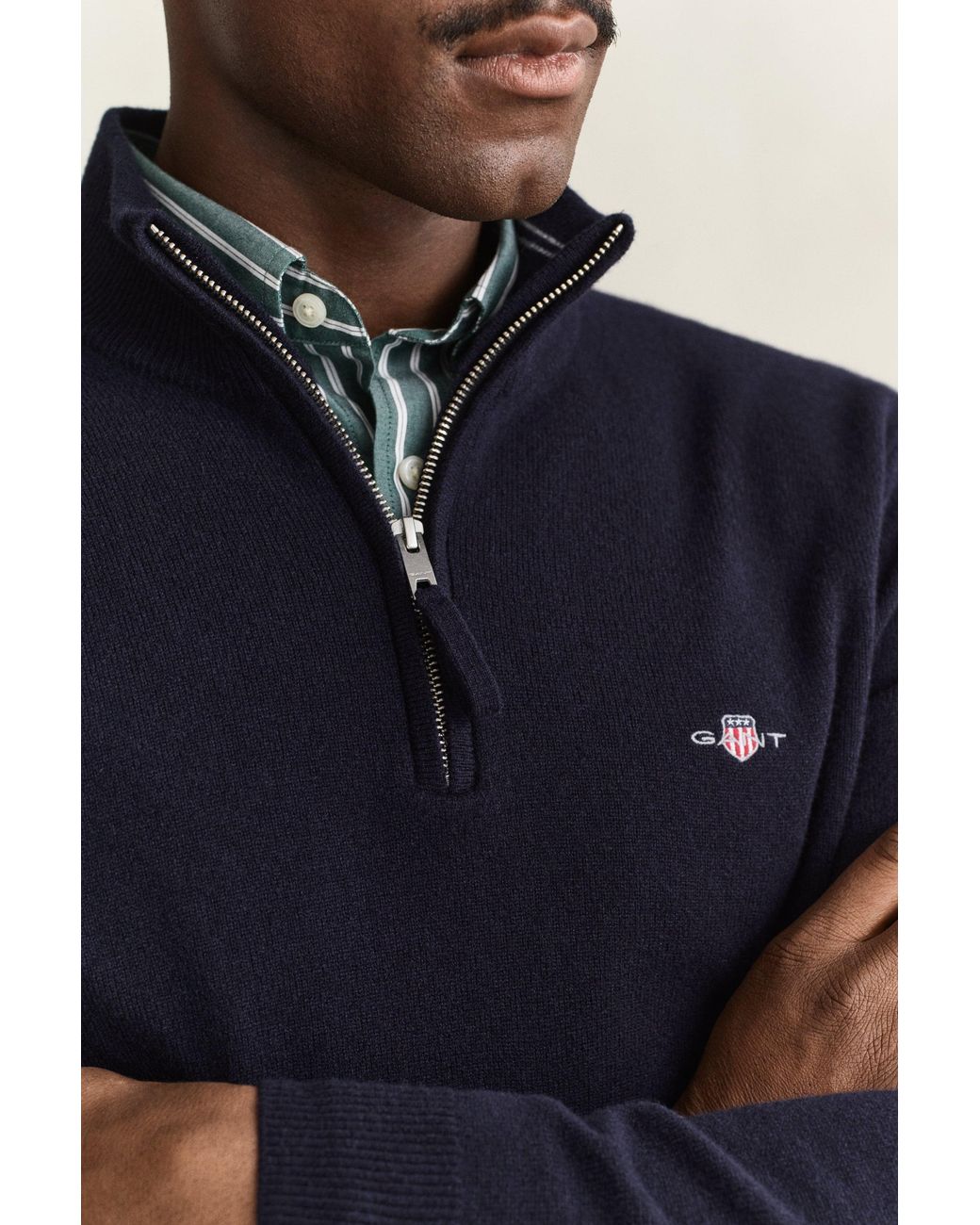 Gant Blue Lambswool Half-Zip Sweater Marine for men