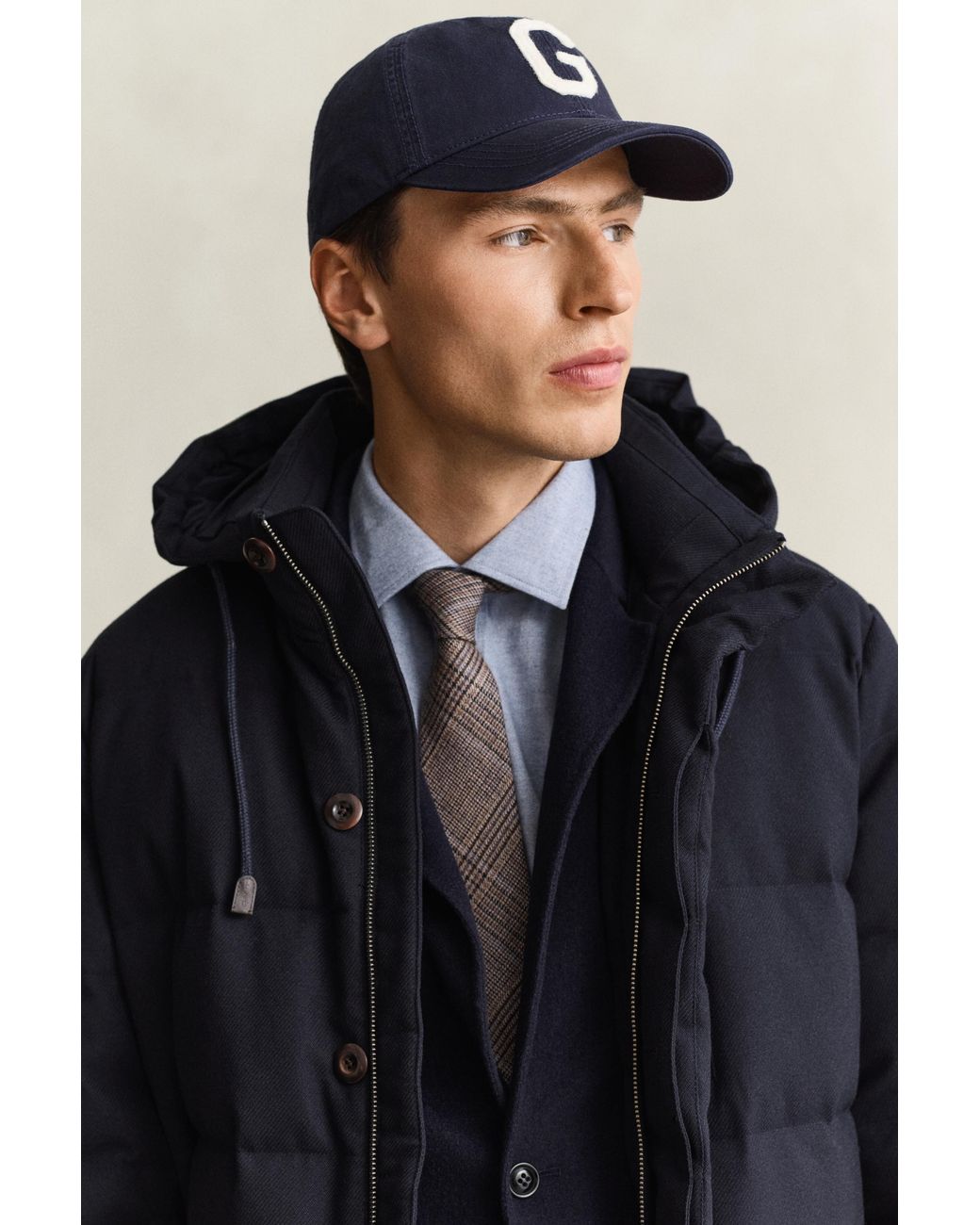 Gant Blue Flannel Down Mid Jacket Evening for men