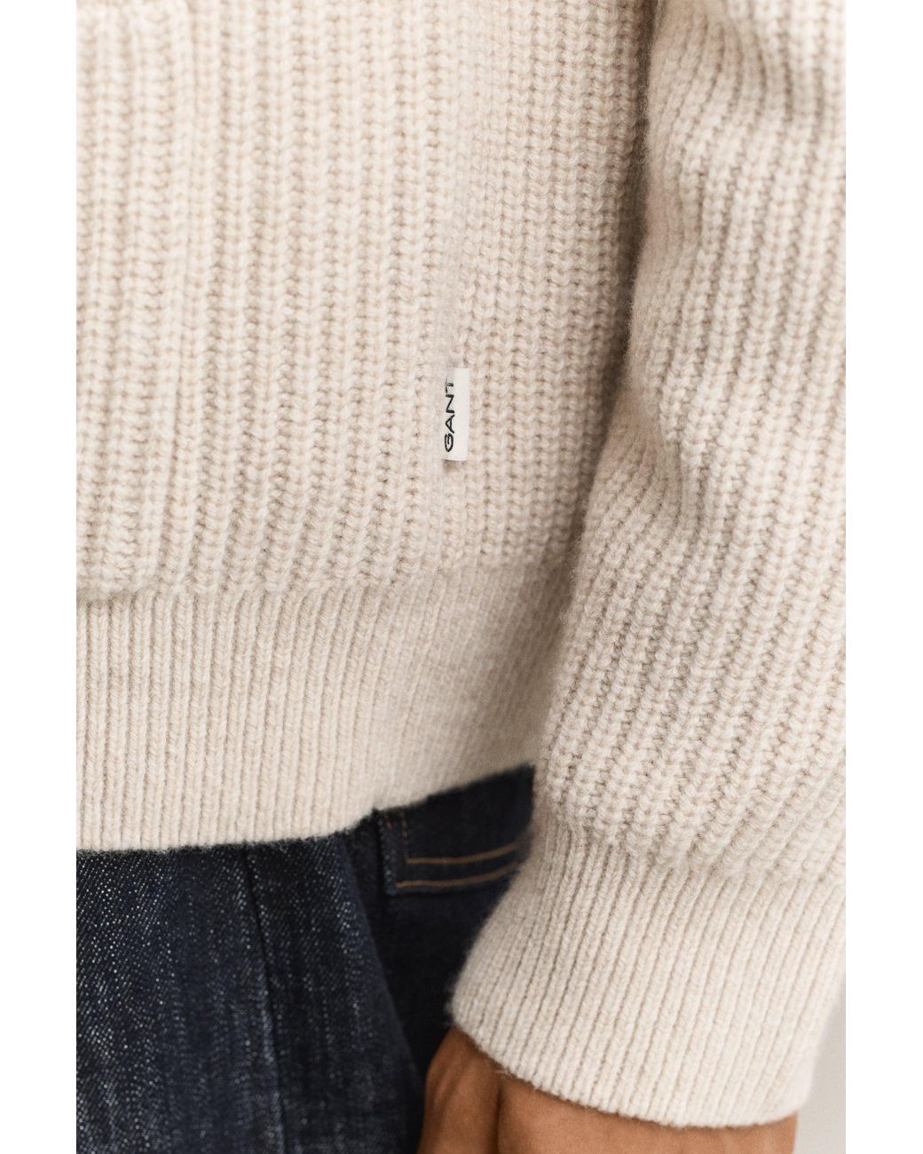 Gant Natural Ribbed Wool Blend Cardigan Light Melange for men