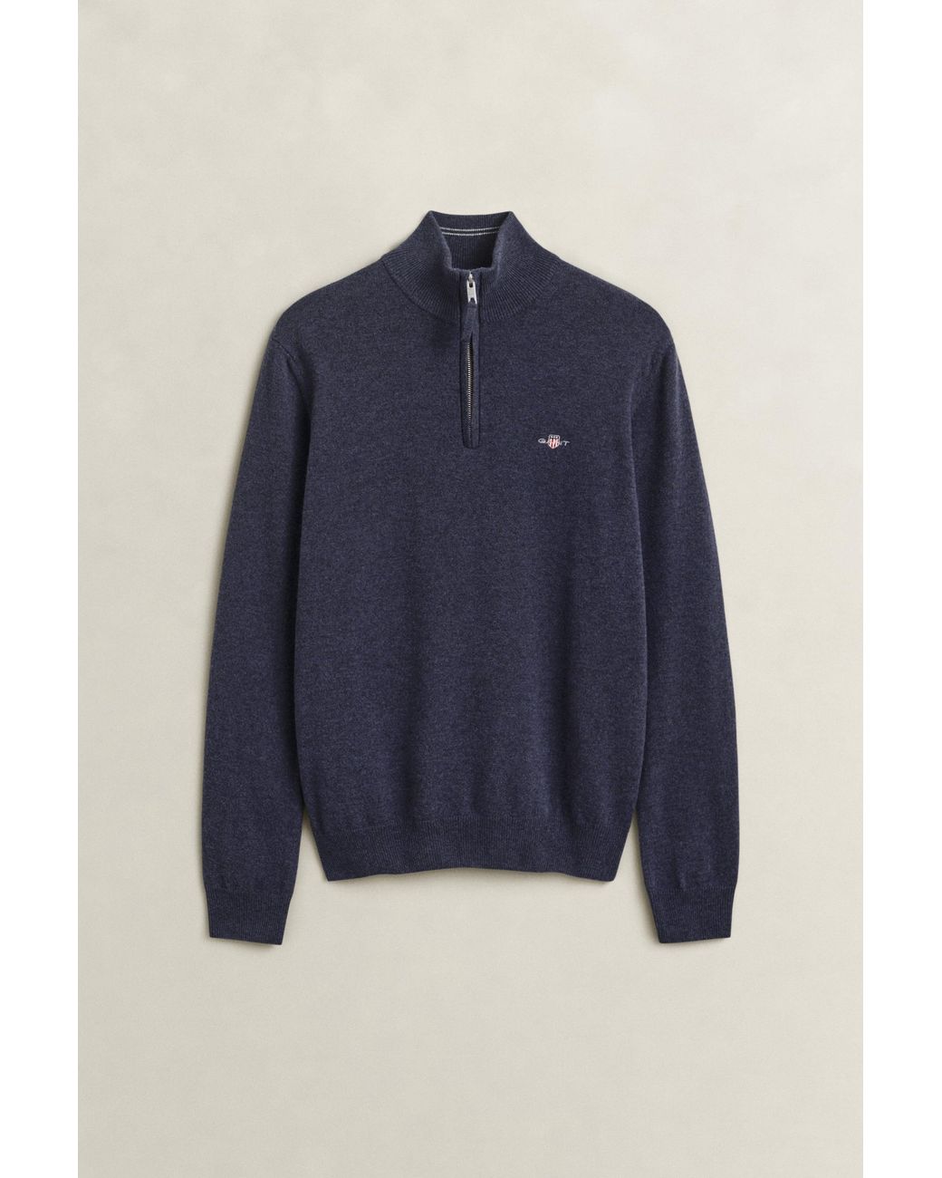 Gant Blue Lambswool Half-Zip Sweater Dark Melange for men