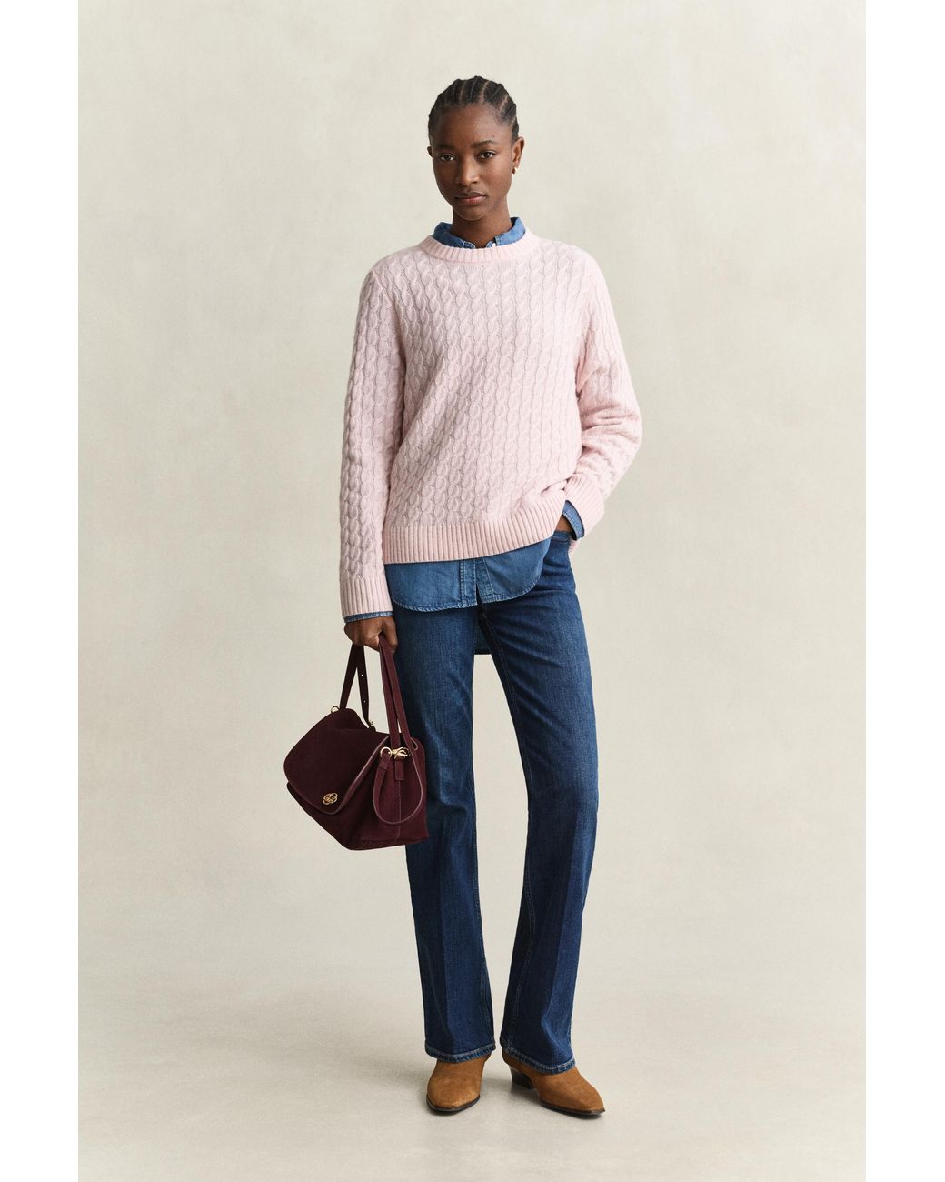 Gant Pink Cashmere Cable Knit Sweater