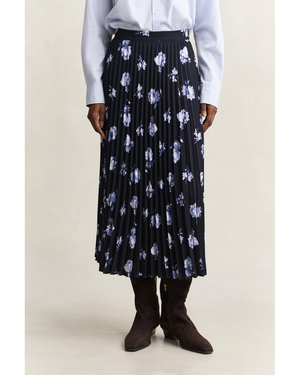 Gant Blue Floral Print Pleated Skirt Evening