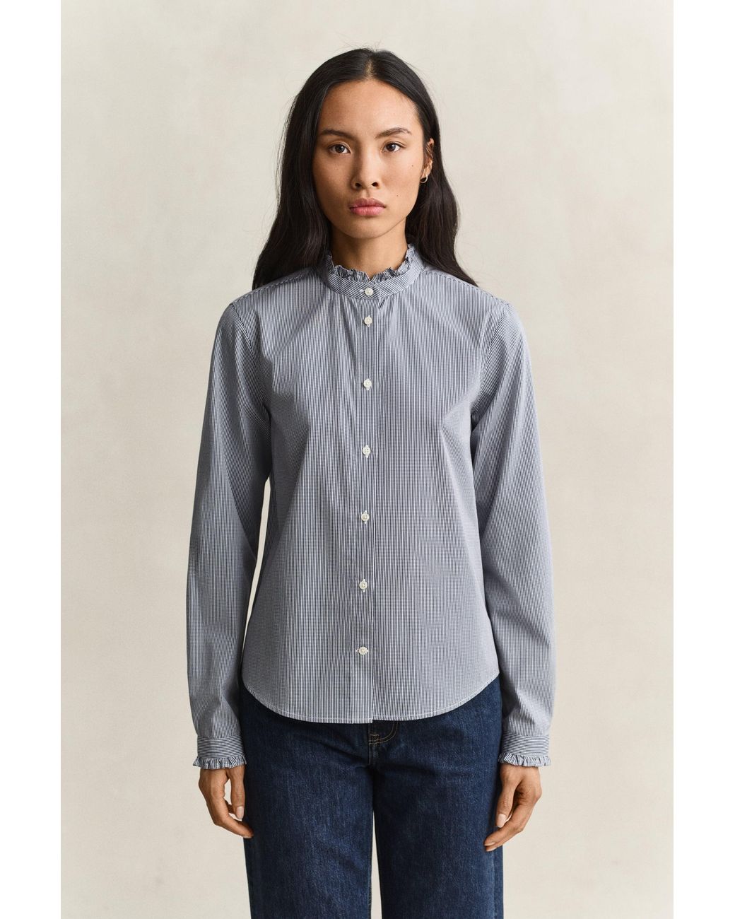 Gant Blue Frill Collar Blouse Classic