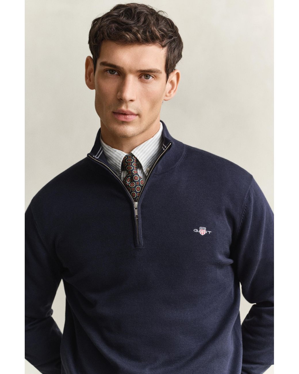 Gant Blue Classic Cotton Half-Zip Sweater Evening for men