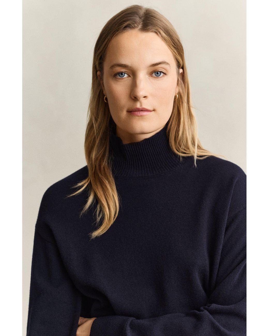 Gant Blue Superfine Lambswool Mock Neck Sweater Evening