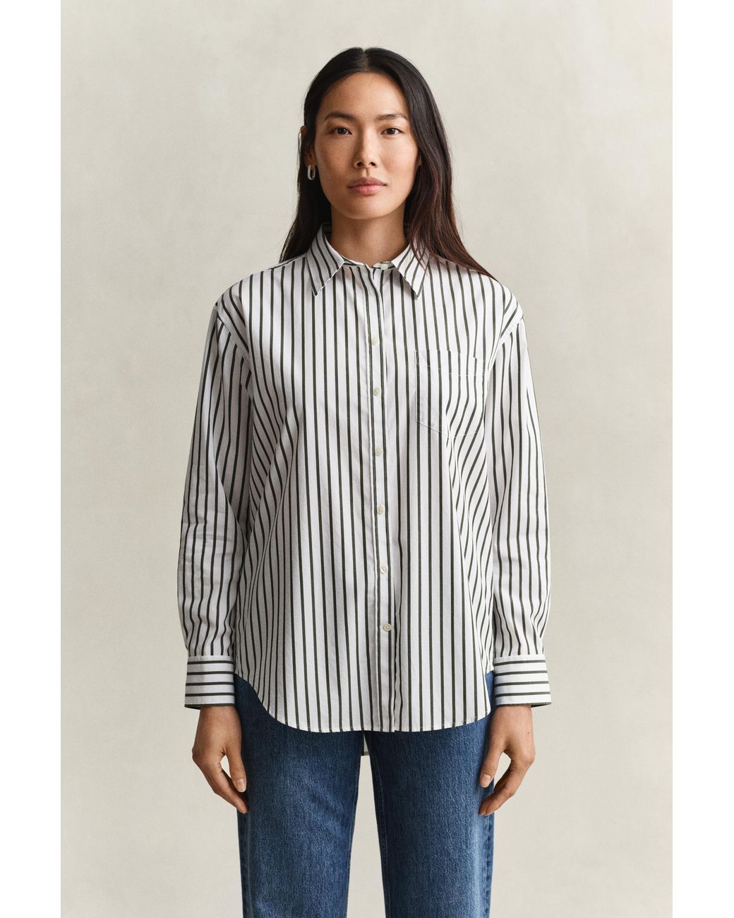 Gant Blue Relaxed Fit Striped Classic Poplin Shirt