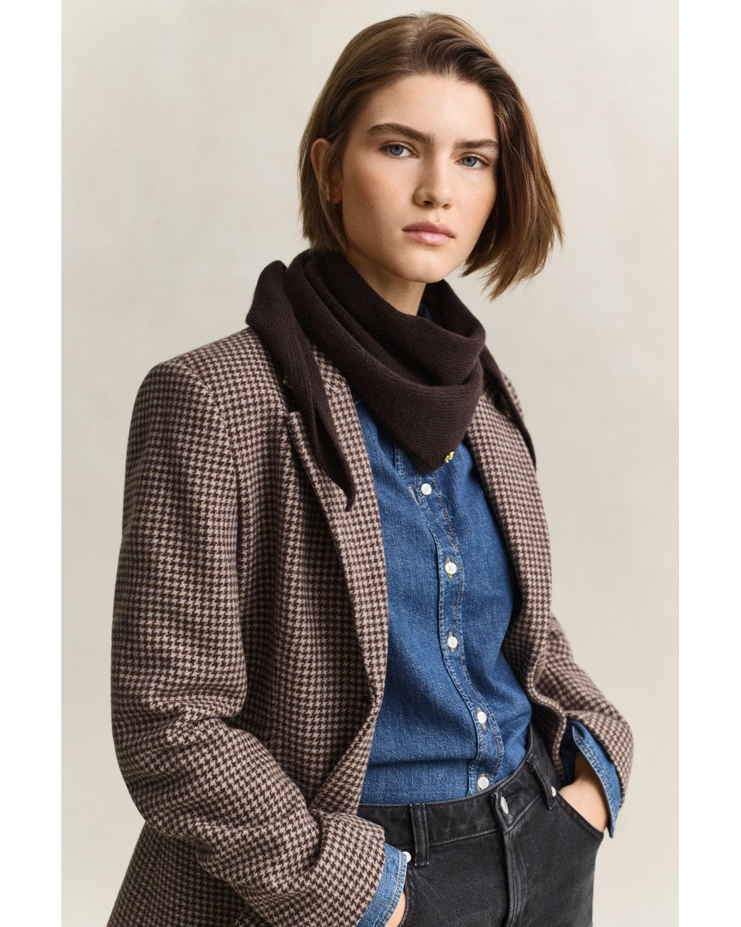 Gant Brown Wool Cashmere Triangle Scarf Deep