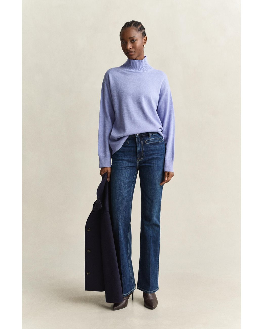 Gant Blue Superfine Lambswool Mock Neck Sweater