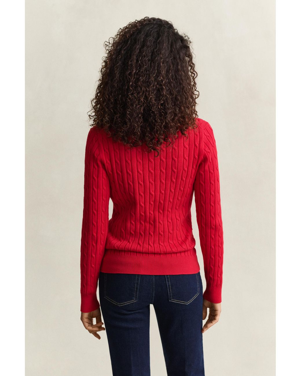 Gant Red Classic Cable Knit Sweater Ruby