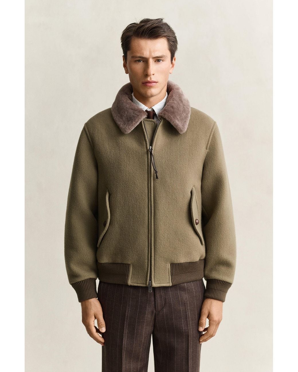 Gant Natural Wool Shearling Aviator Jacket for men