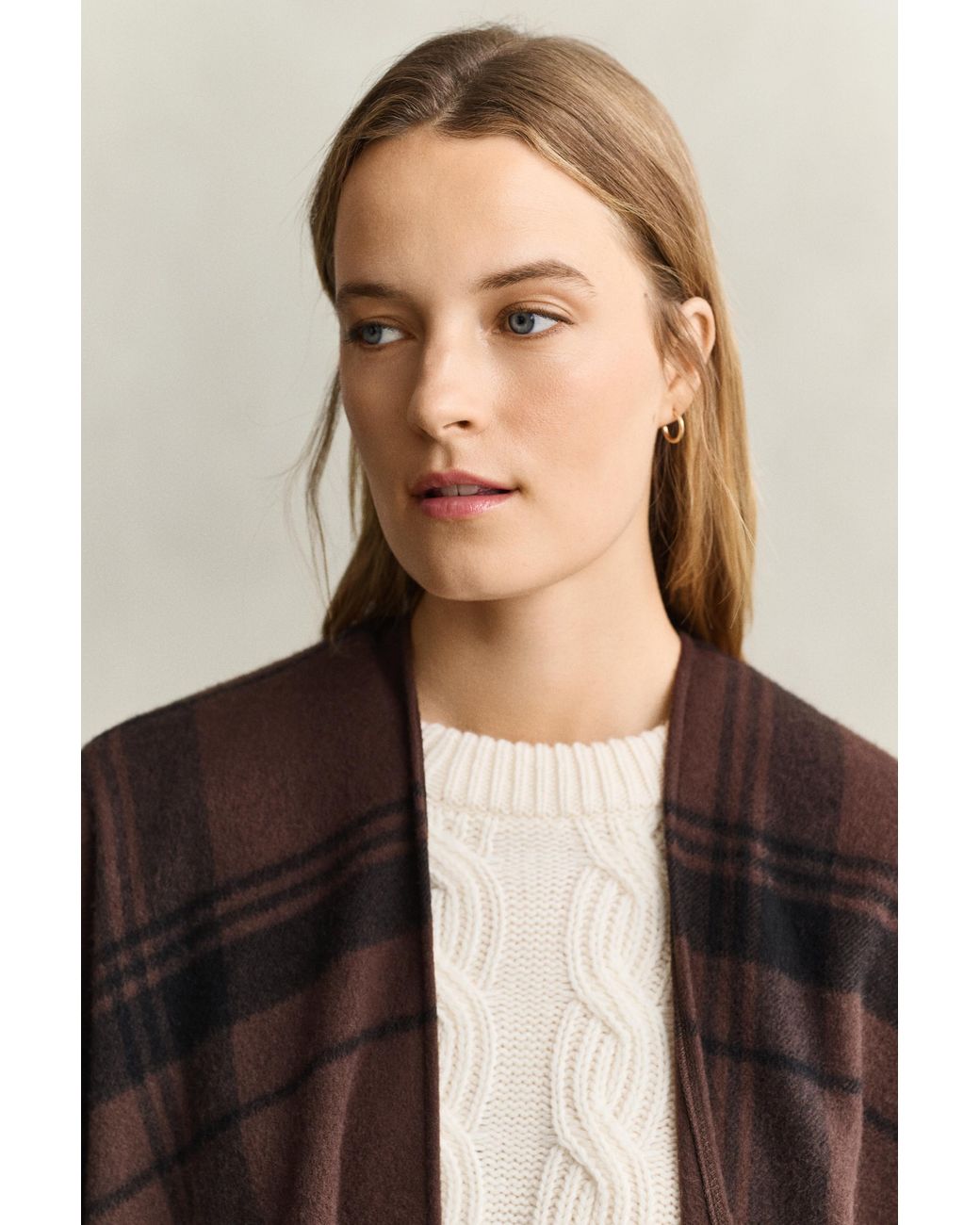 Gant Blue Checked Wool Poncho Deep