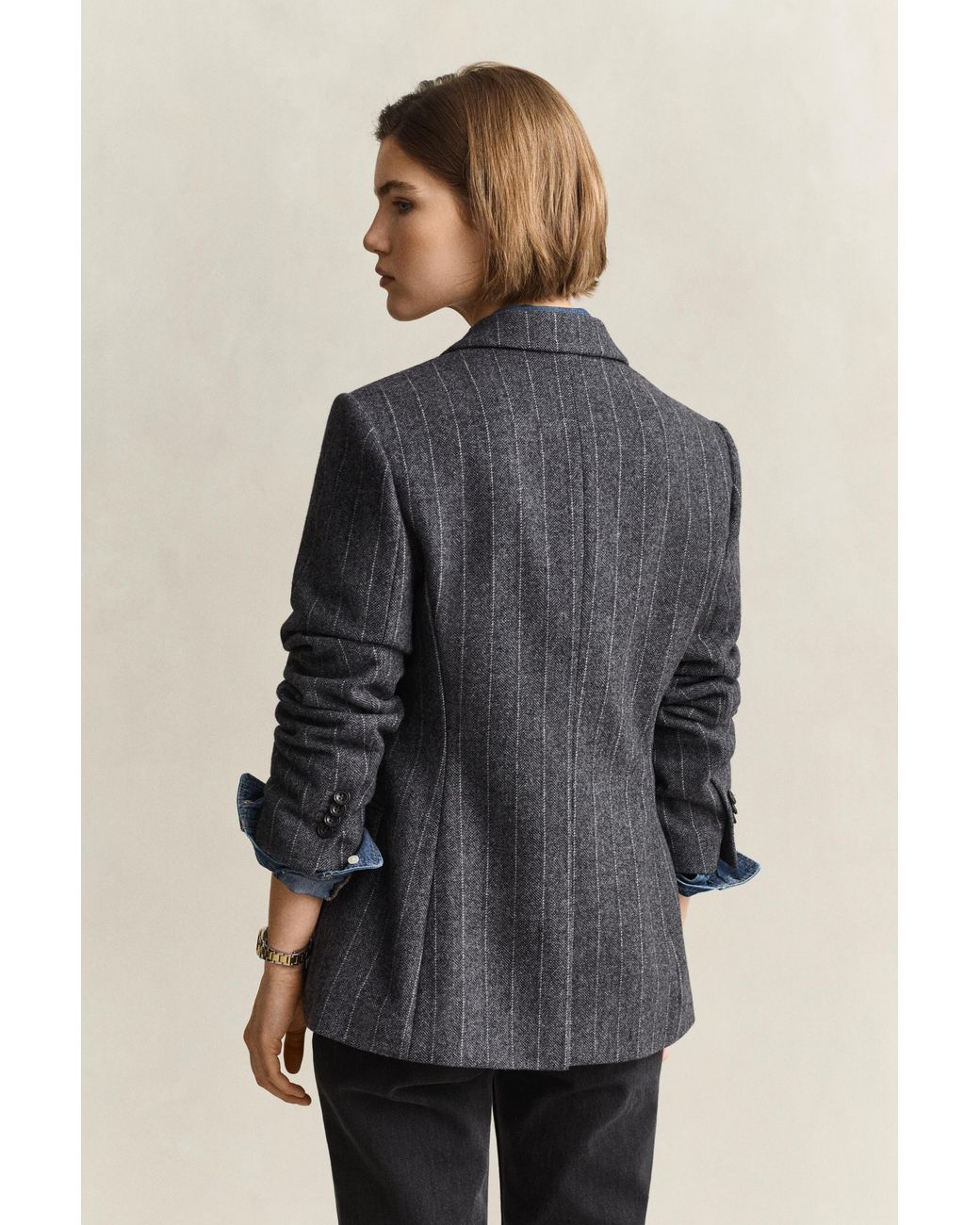 Gant Blue Pinstriped Hourglass Blazer Charcoal Melange