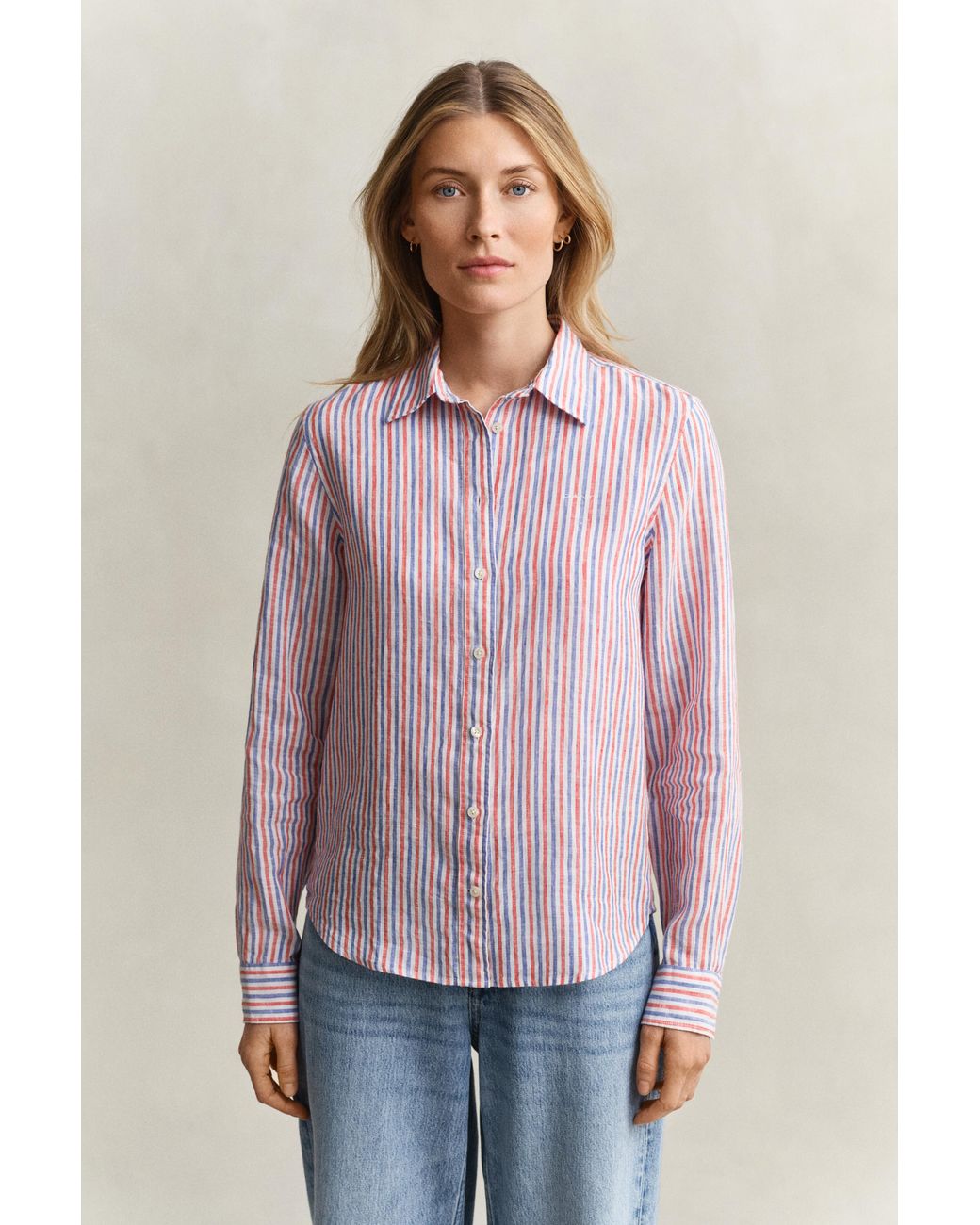 Gant Pink Regular Fit Striped Linen Shirt