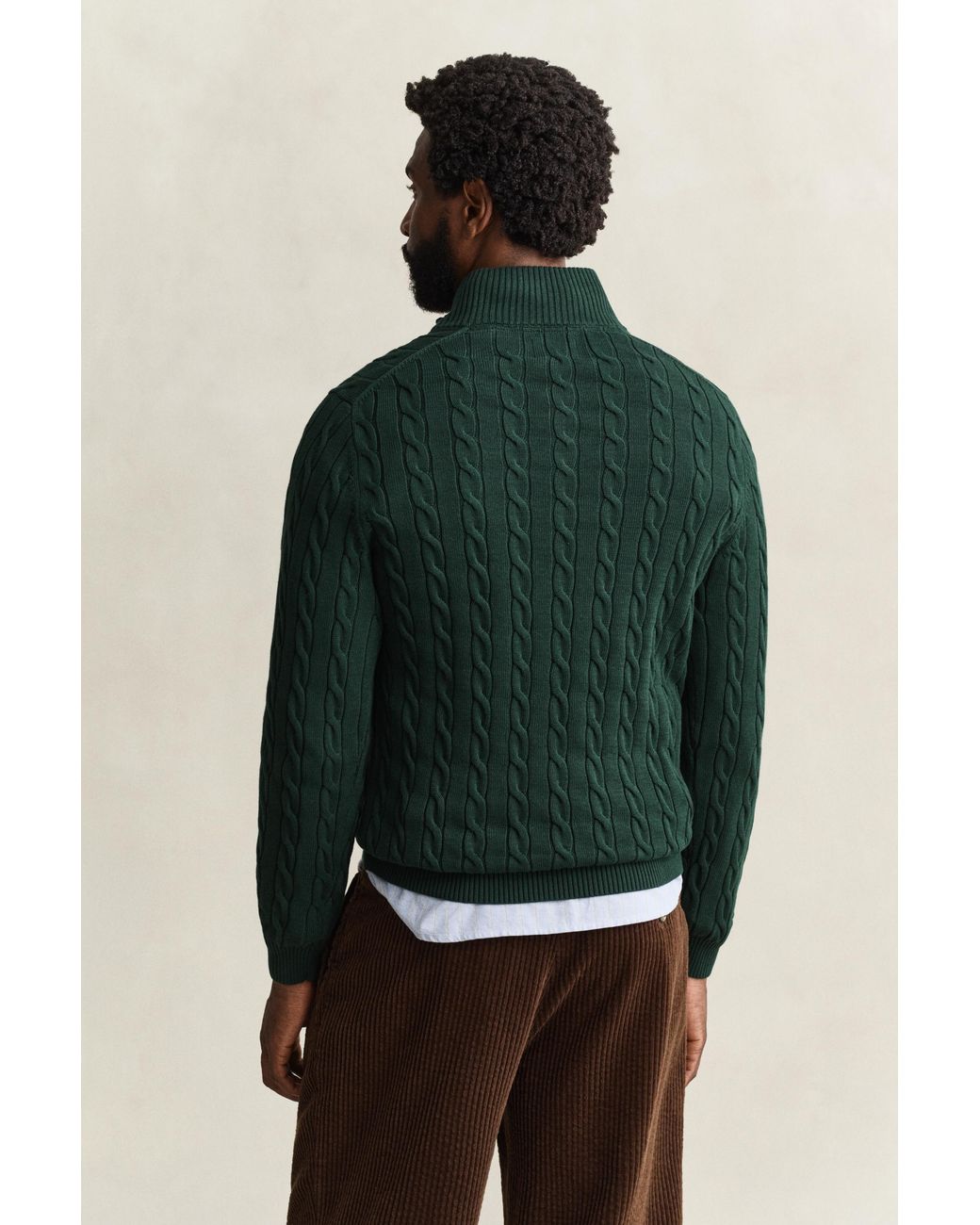 Gant Green Cotton Cable Knit Half-Zip Sweater Tartan for men