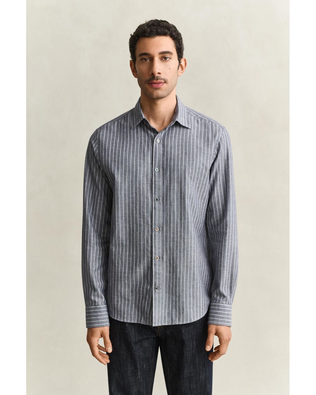 Gant Gray Striped Flannel Mélange Shirt Dark Melange for men