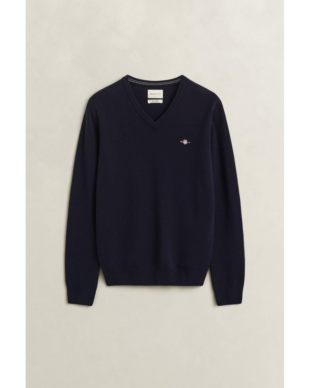 Gant Blue Lambswool V-Neck Sweater Marine for men