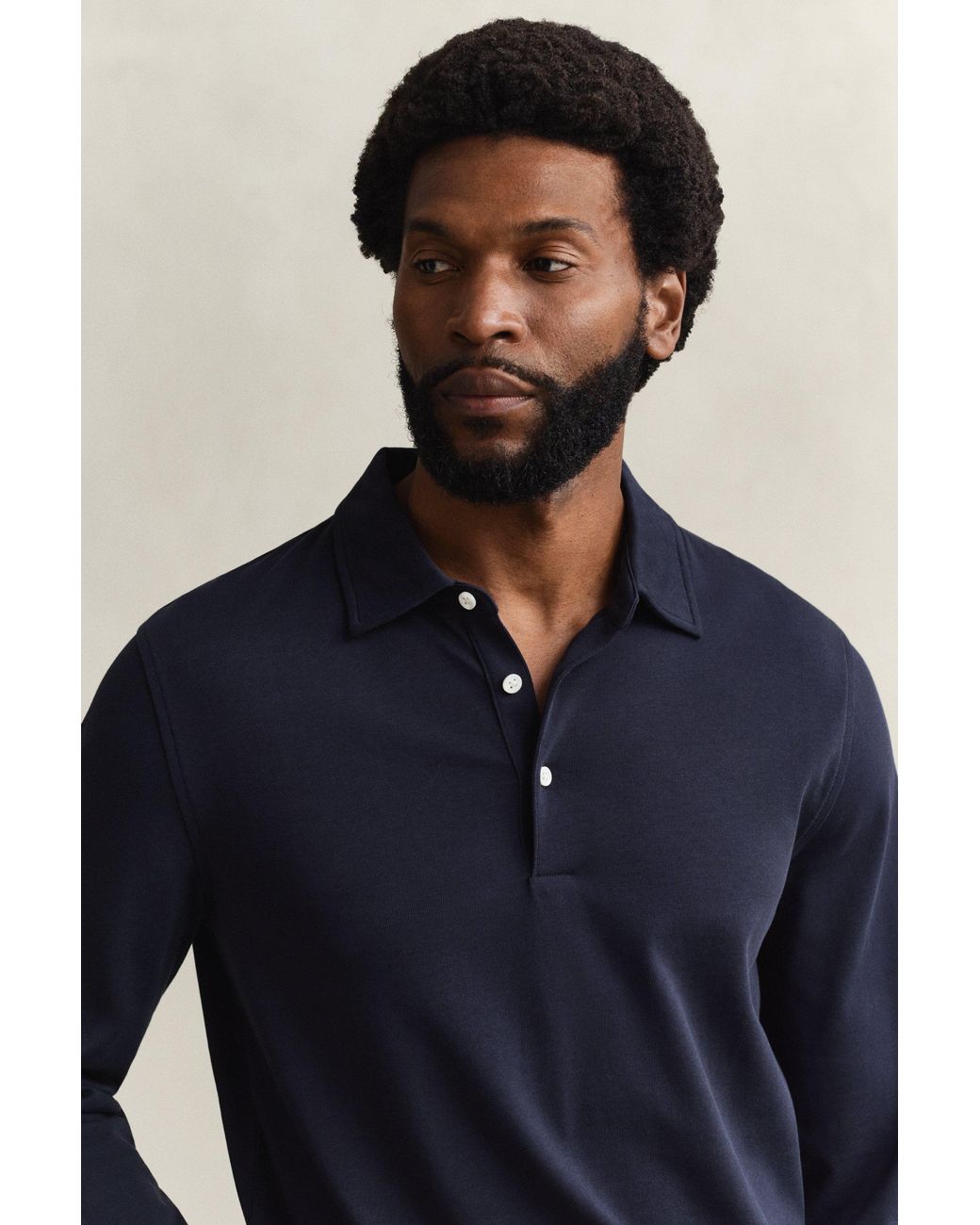 Gant Blue Pima Cotton Long Sleeve Polo Shirt Evening for men