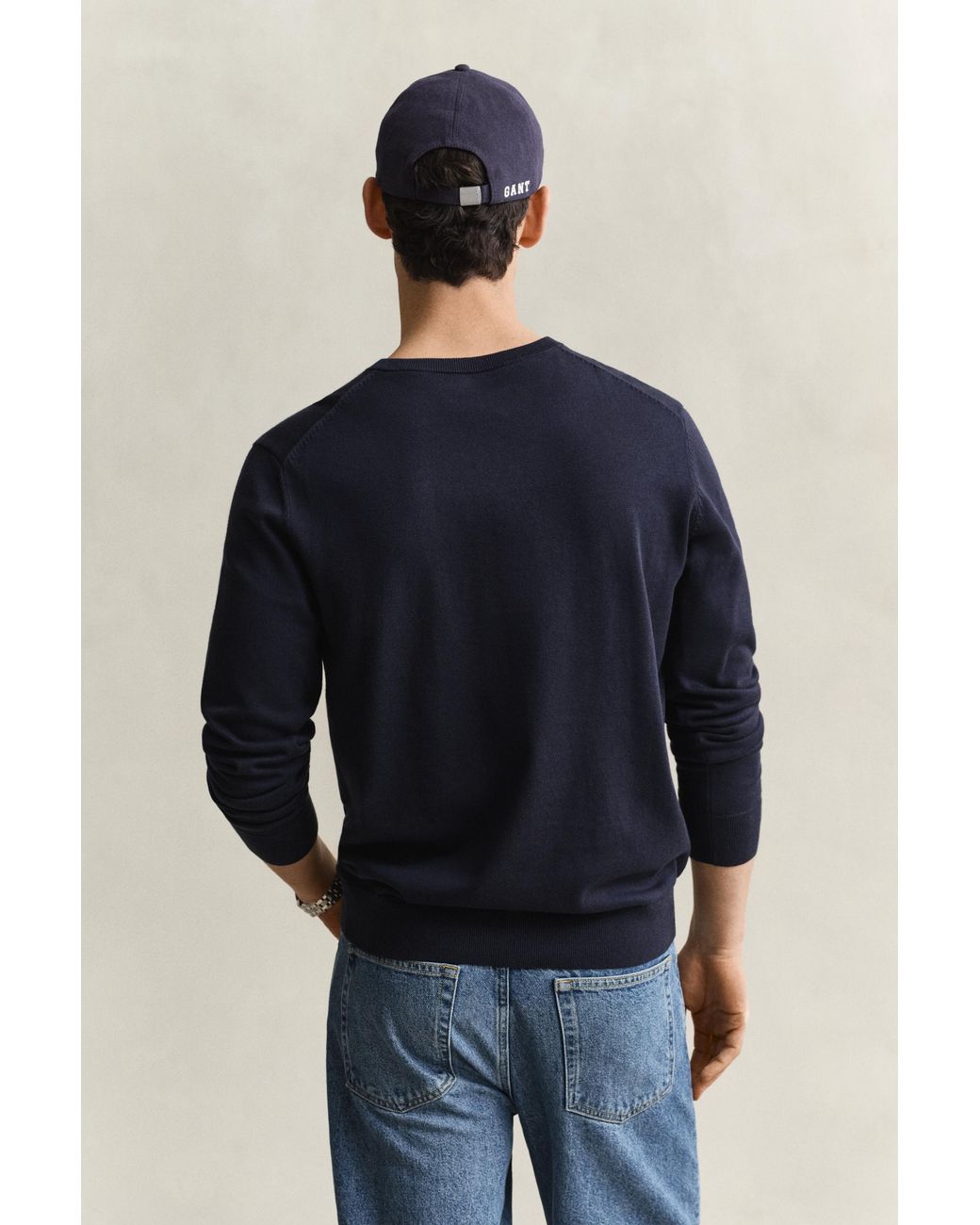Gant Blue Cotton V-Neck Sweater Evening for men