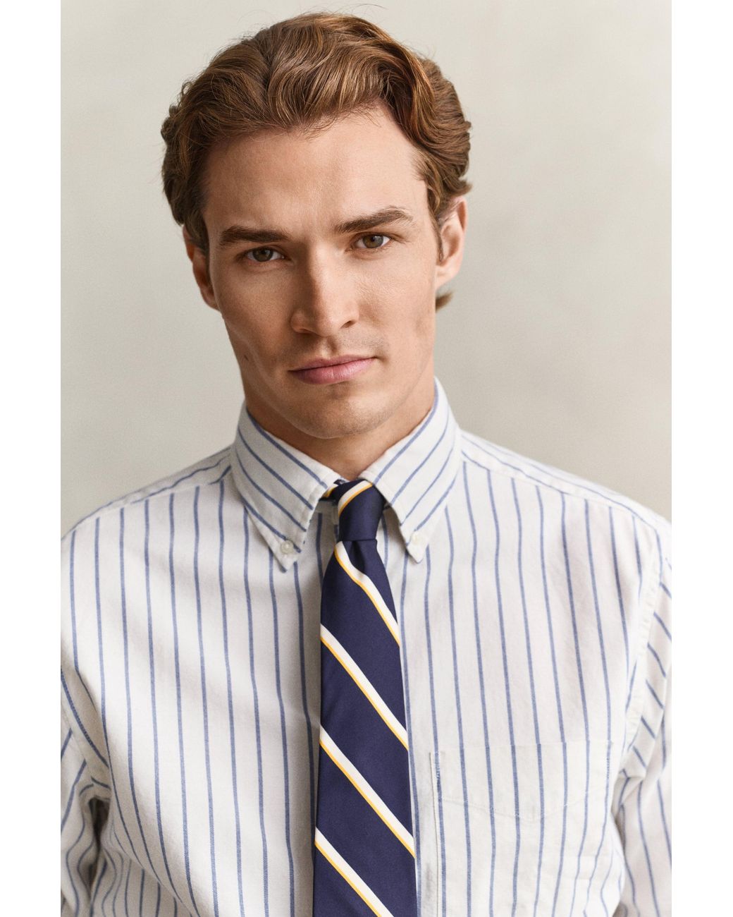 Gant Gray Striped Classic Oxford Shirt Cream for men