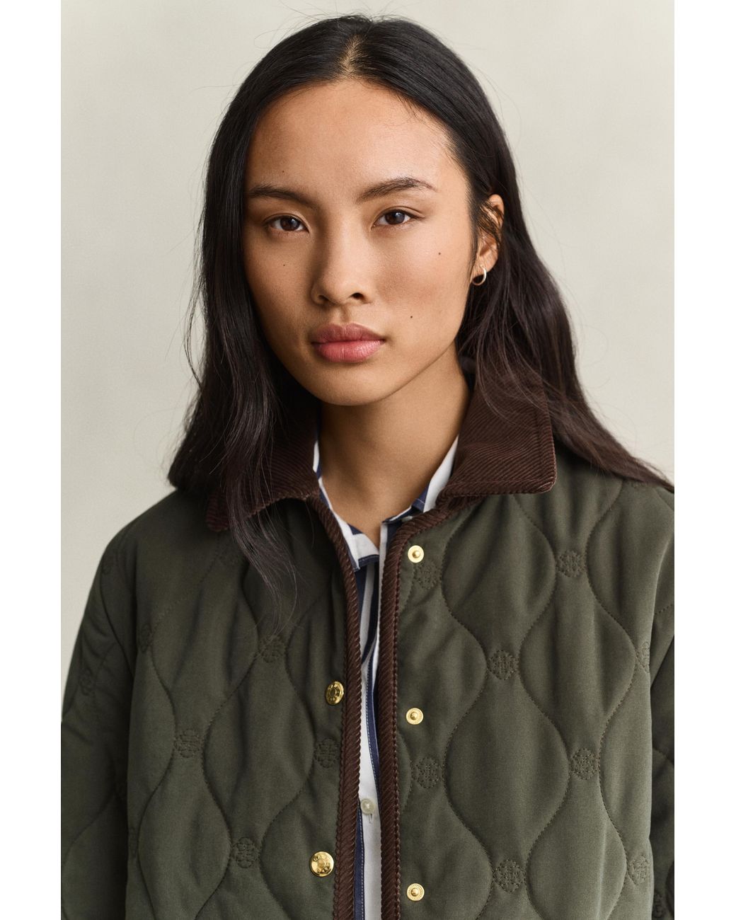 Gant Brown Monogram Quilted Jacket Dark Moss