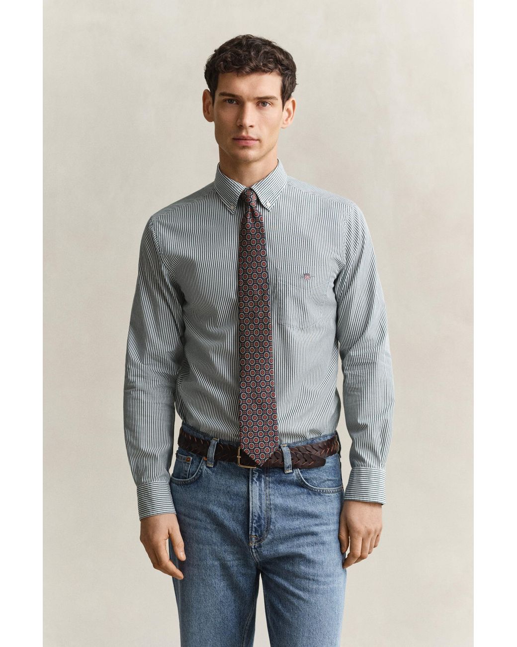 Gant Gray Classic Regular Striped Poplin Shirt for men