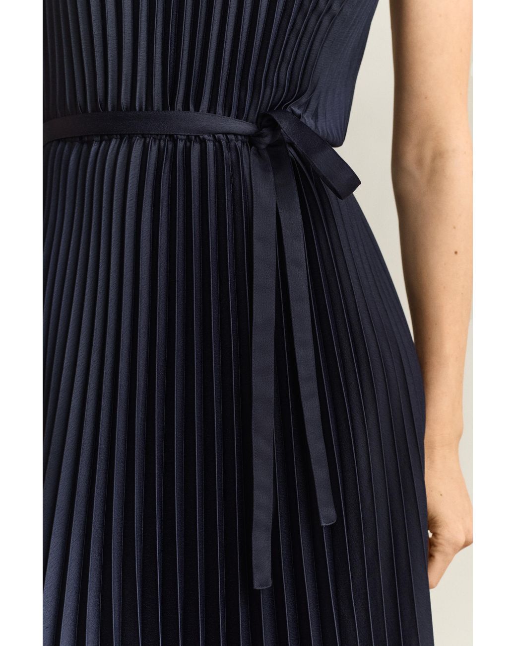 Gant Blue Pleated Belted Dress Evening