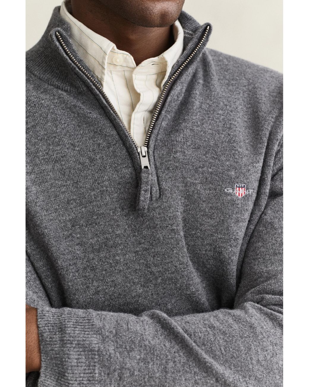 Gant Gray Lambswool Half-Zip Sweater Charcoal Melange for men