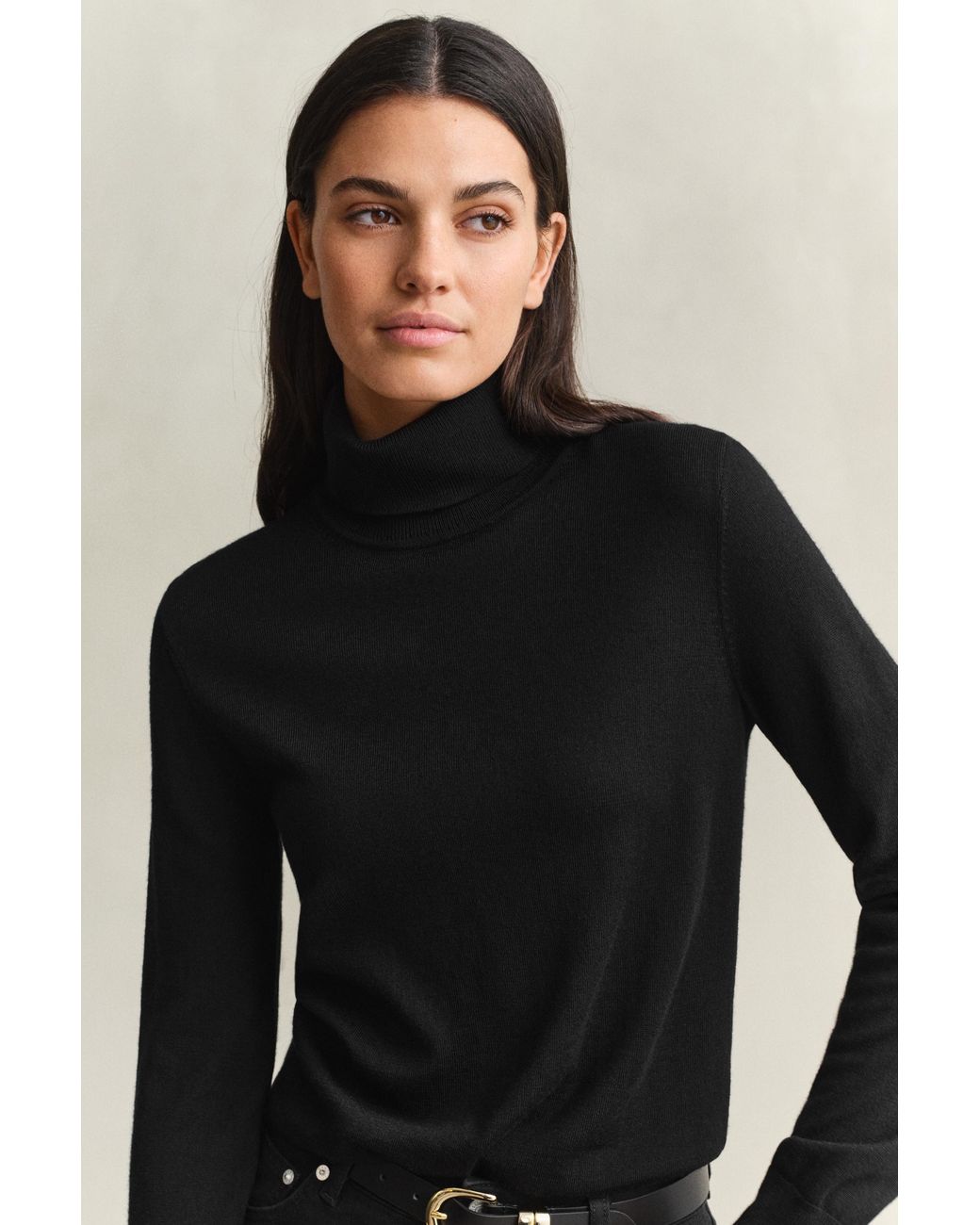Gant Black Extra Fine Merino Wool Turtleneck Sweater