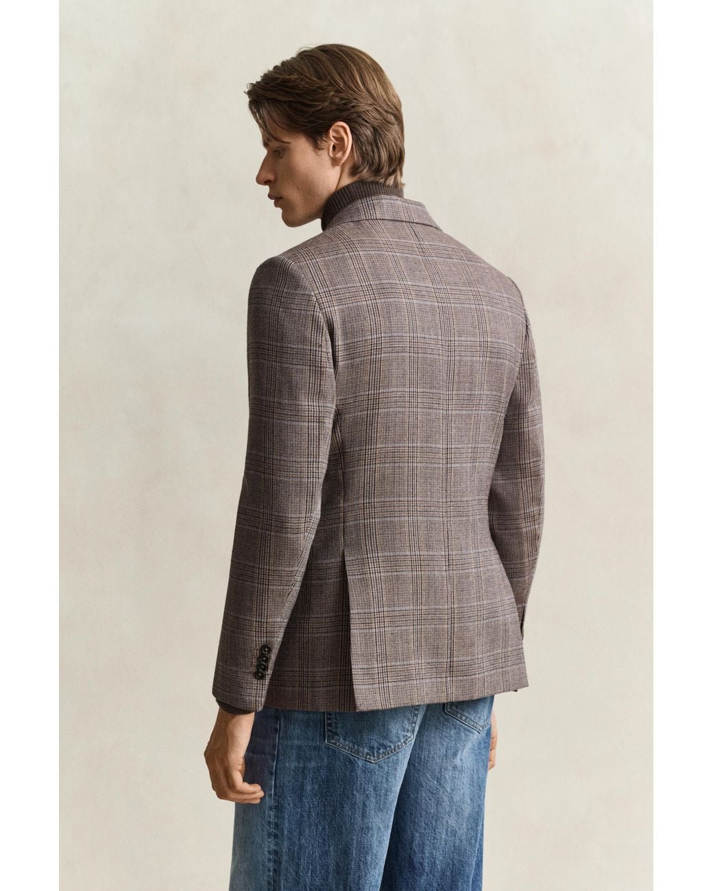 Gant Brown Checked Wool Suit Jacket Light Taupe for men