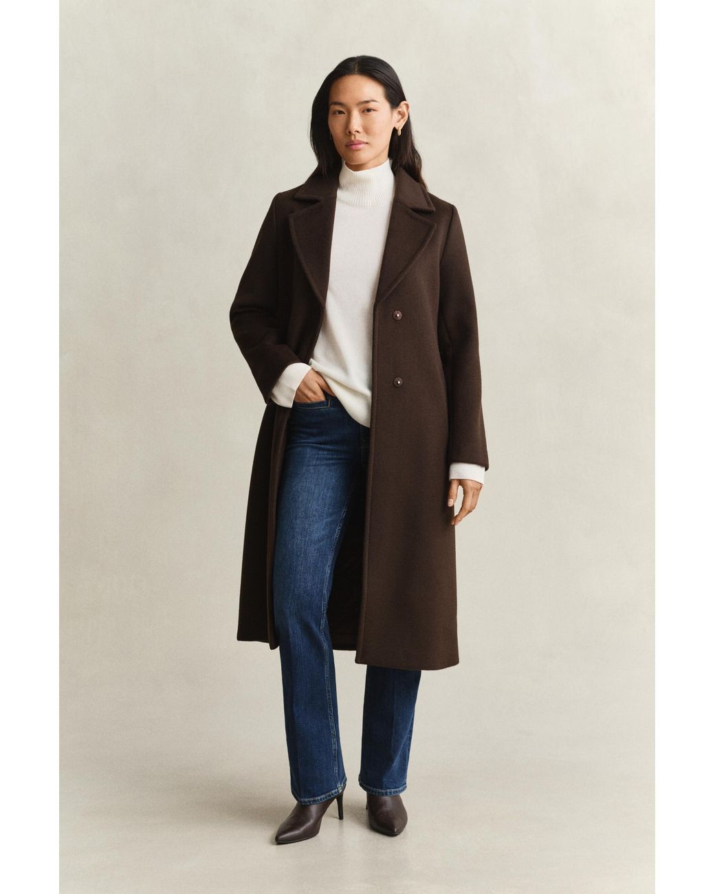 Gant Natural Belted Wool Blend Coat Deep