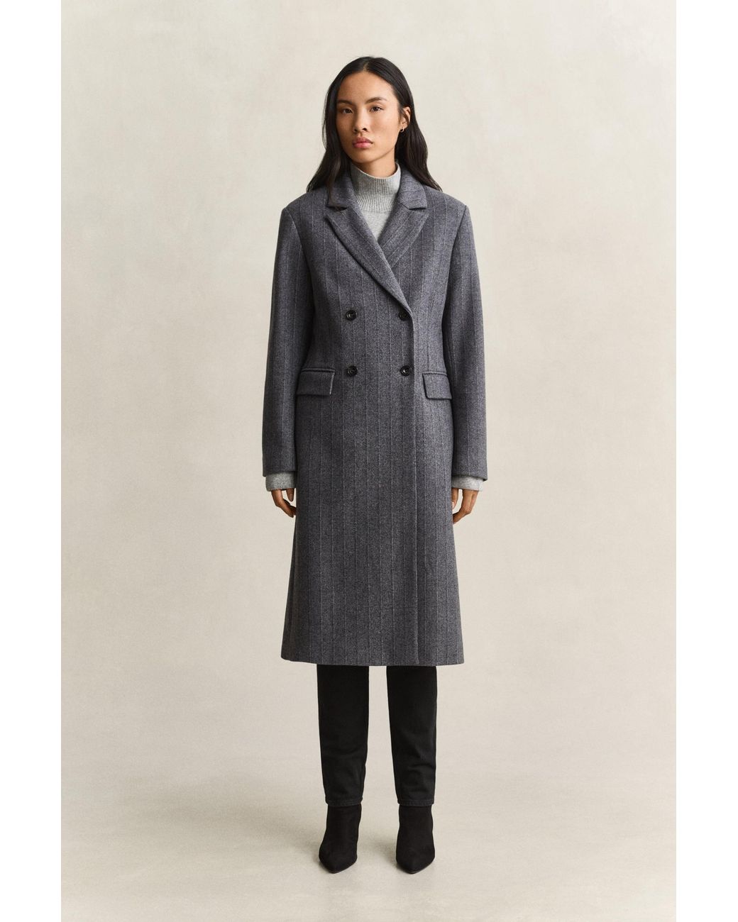 Gant Gray Striped Wool Blend Coat Charcoal Melange