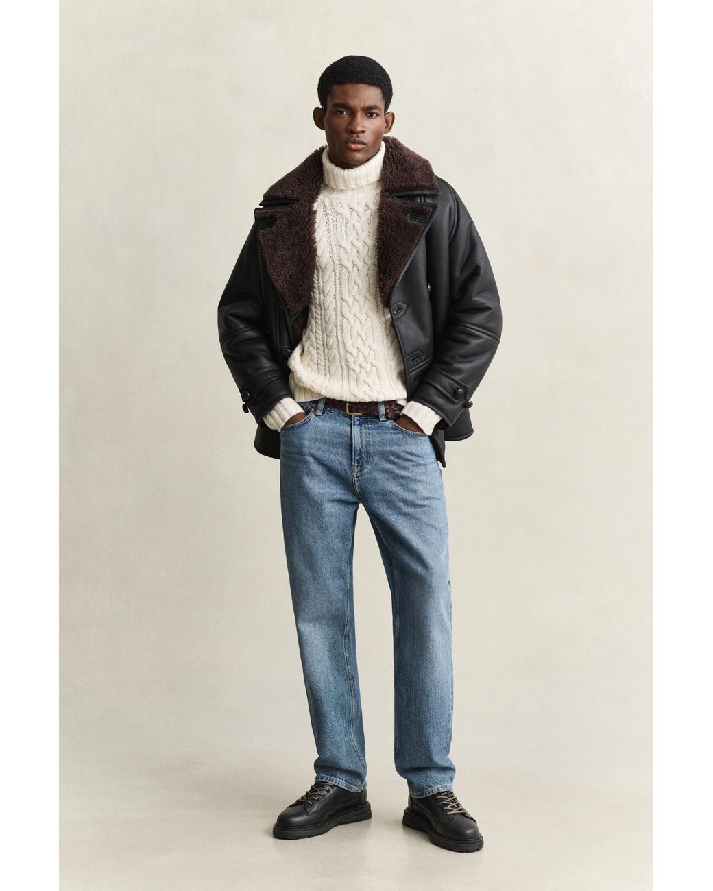 Gant Natural Wool Blend Turtleneck Sweater Cream for men