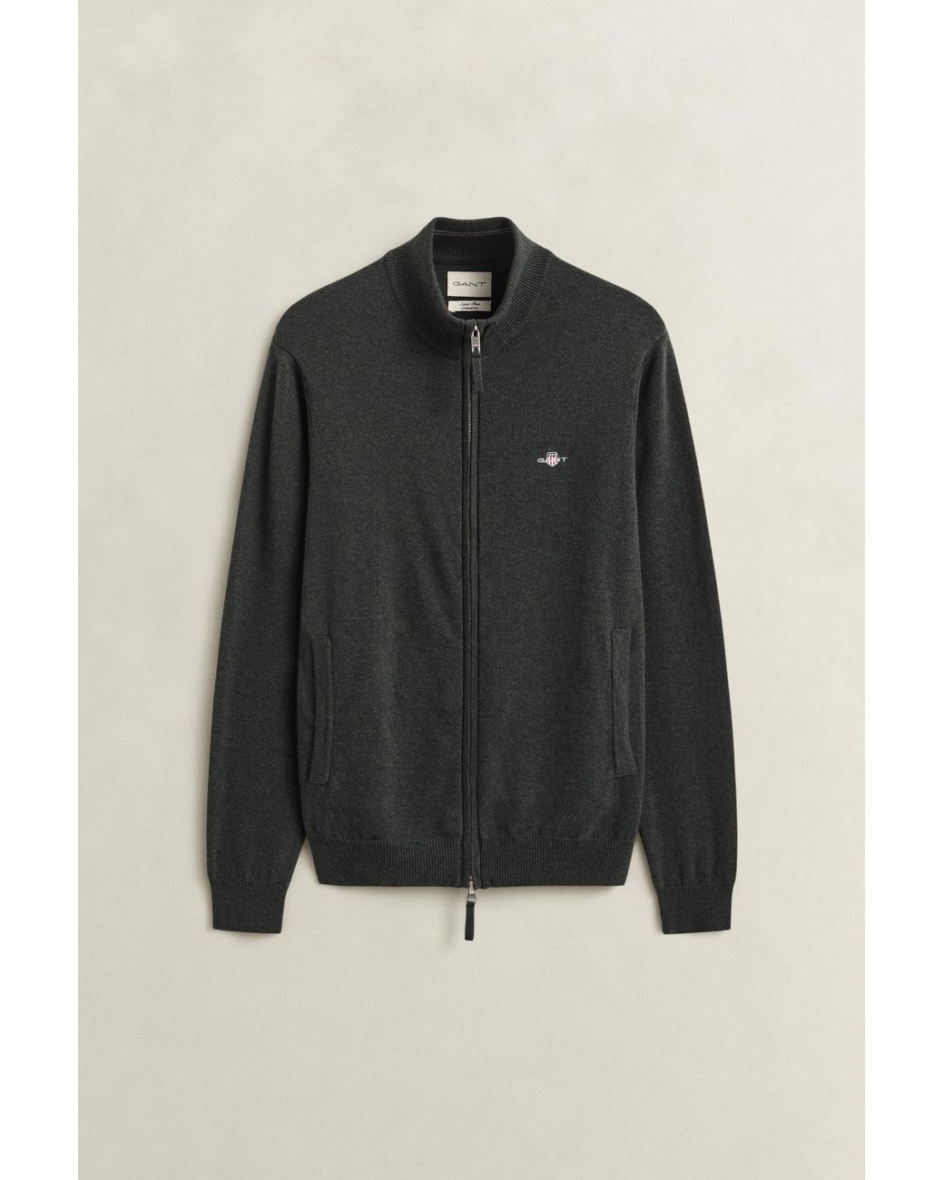 Gant Green Lambswool Zip Cardigan Dark Moss for men